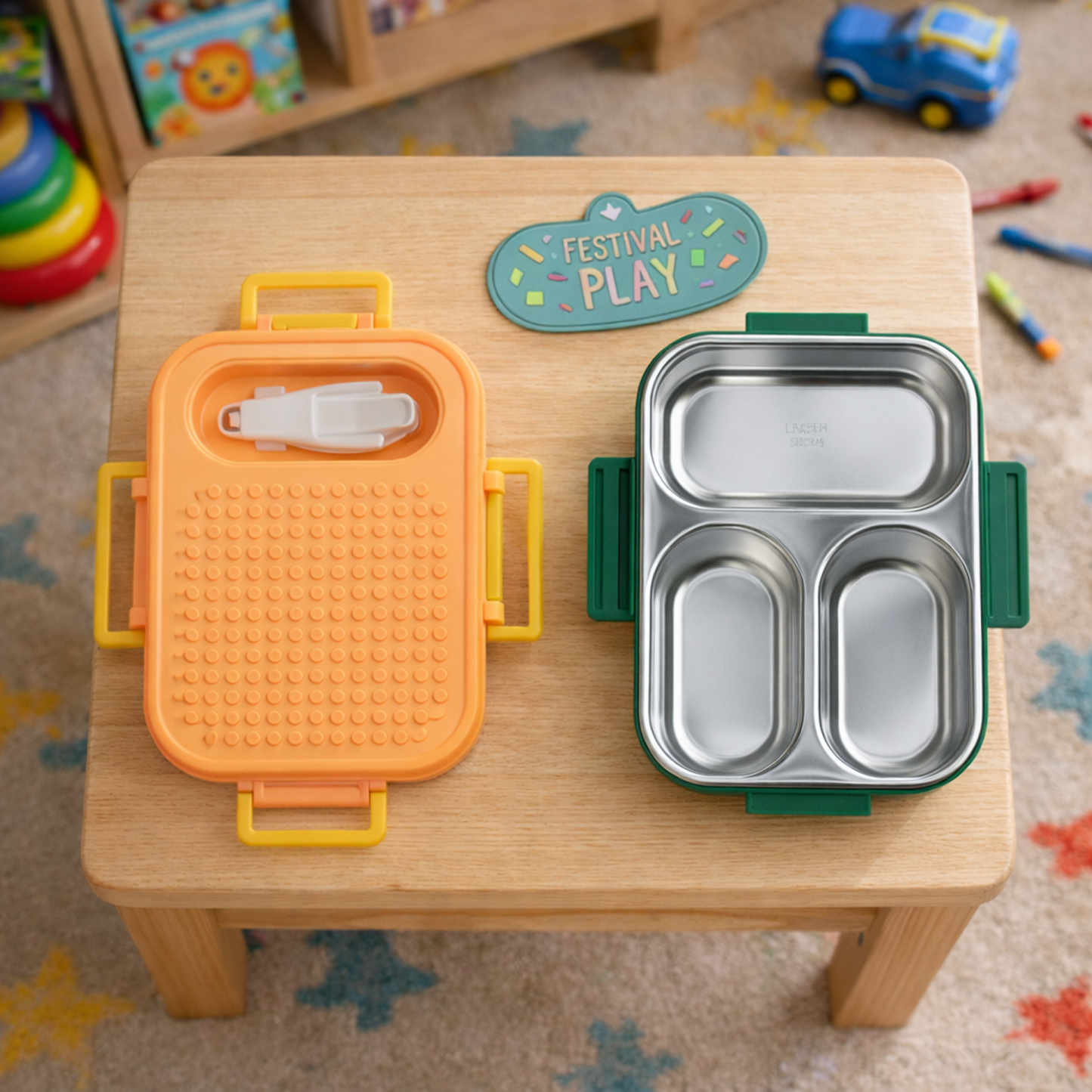 Kids Stainless Steel Lunch Box with 3 compartments – 600ml