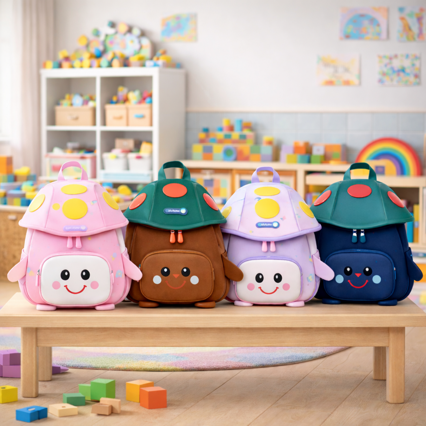 Mushroom Smiley Waterproof Kids Backpack