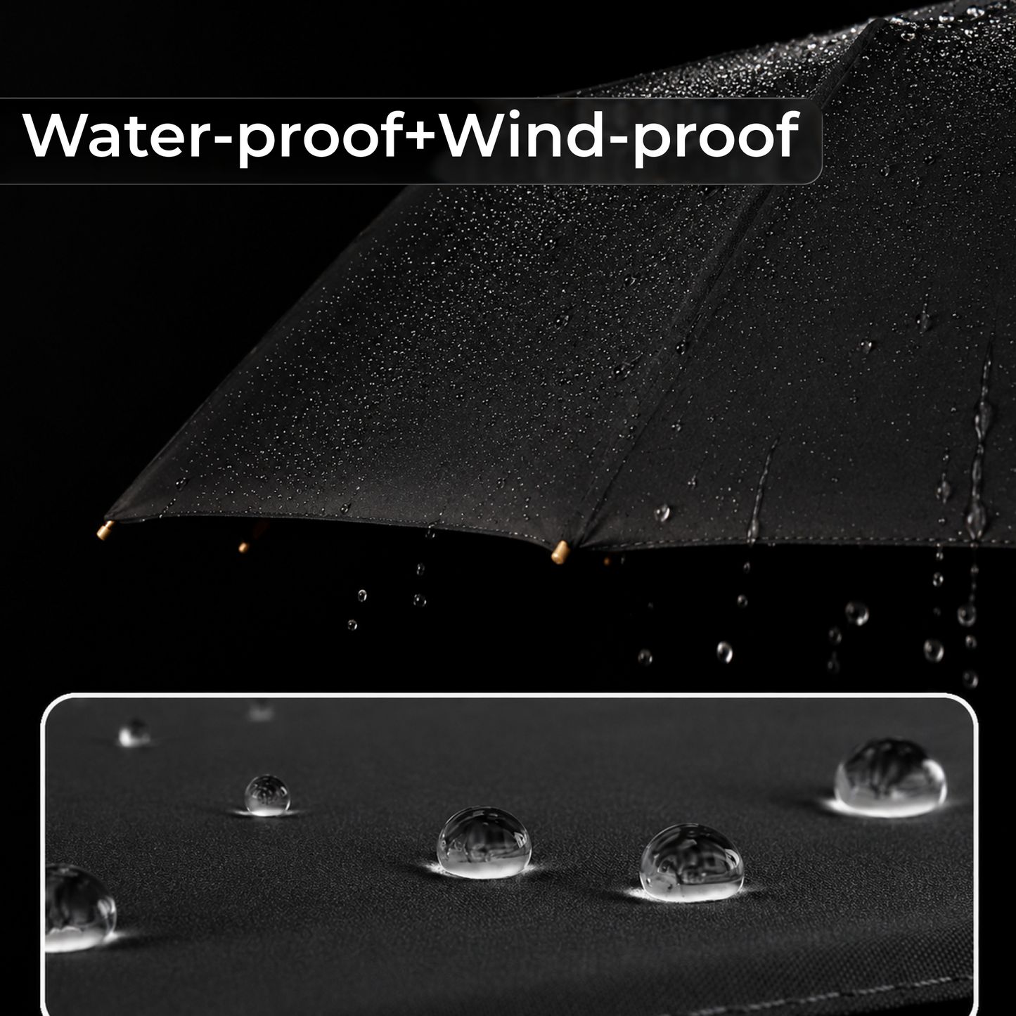 Luxury Windproof Folding Umbrella with Wooden Handle & UV Shield
