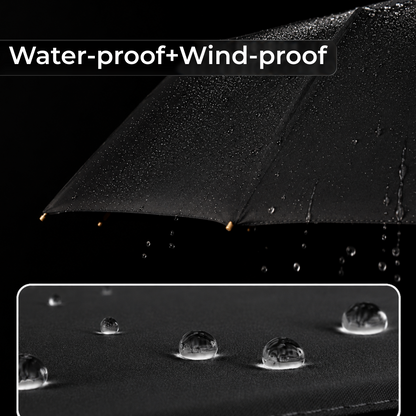 Luxury Windproof Folding Umbrella with Wooden Handle & UV Shield
