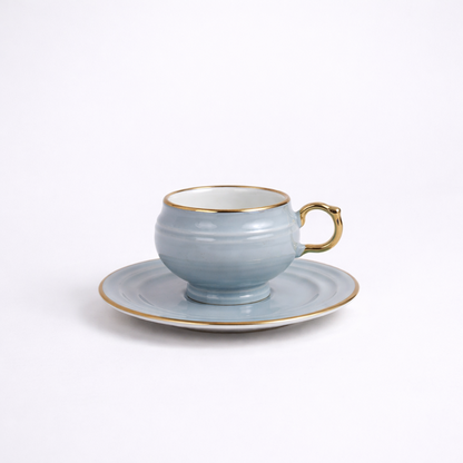 Luxury Sky Blue Gold Rim Ceramic Mug & Saucer Set – Set of 6