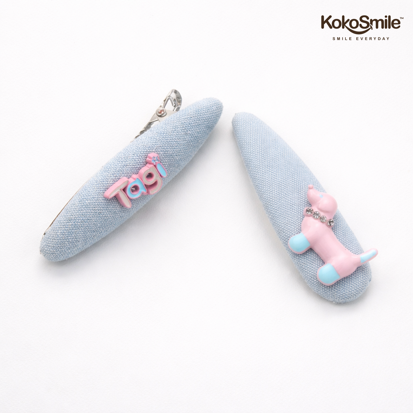 Cute Dog Charm Snap Fabric Hair Clips for Girls – Pastel Blue