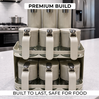 Premium 9-Piece Kitchen Spice Organiser | 6 Spice Jars & 3 Oil Bottles