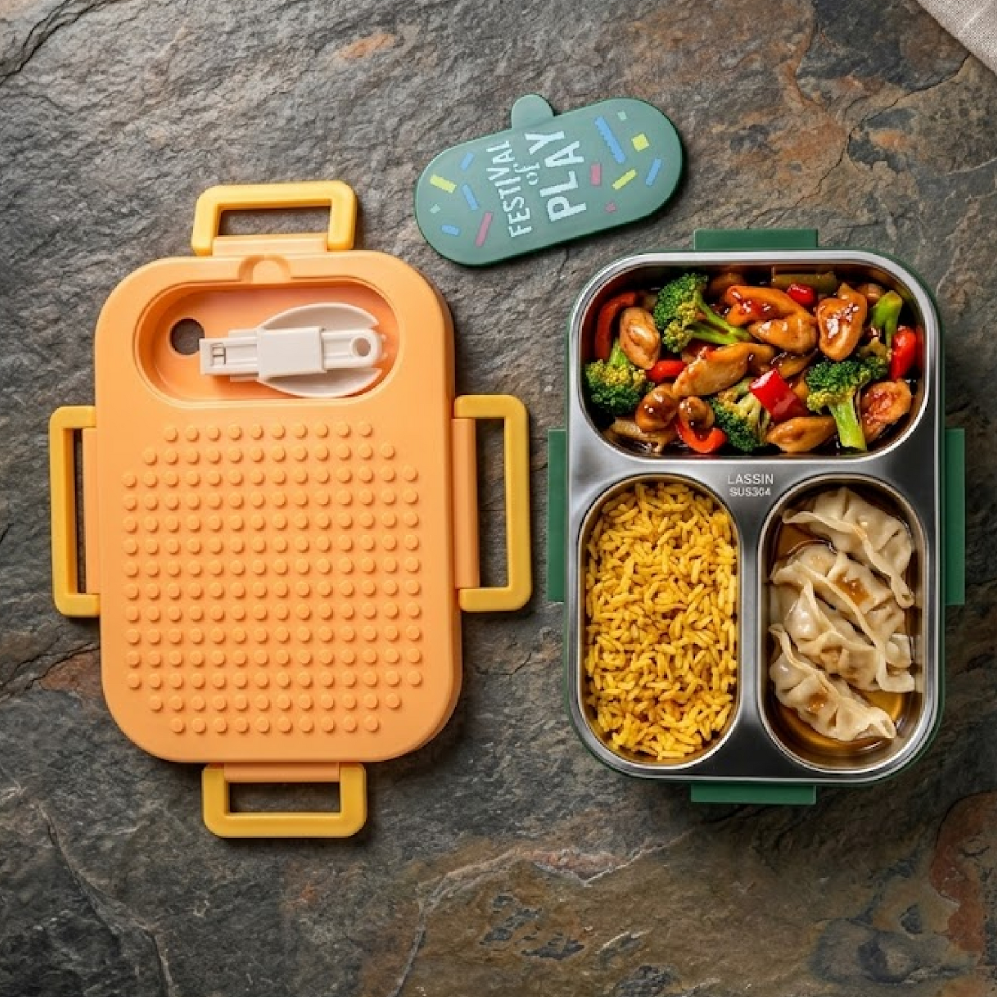 Kids Stainless Steel Lunch Box with 3 compartments – 600ml