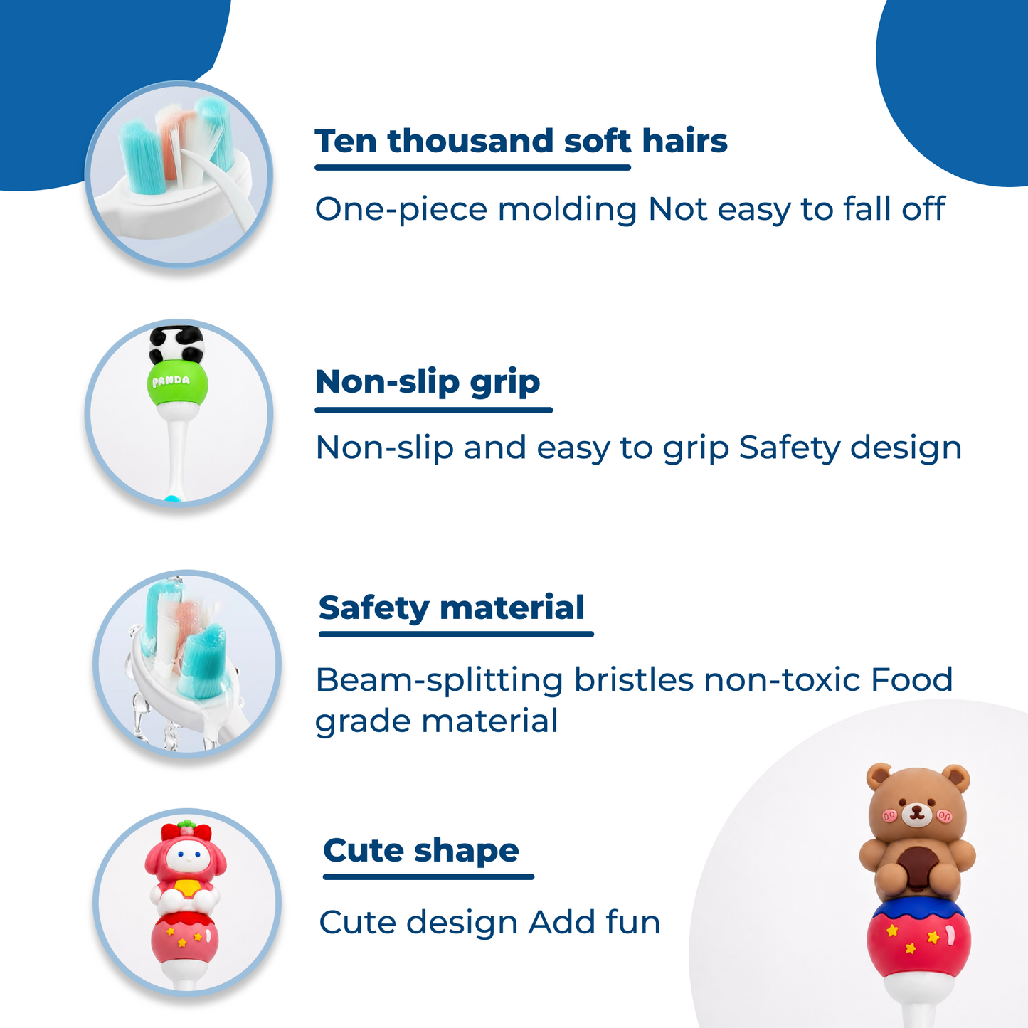 Bear Cartoon Soft Kids Toothbrush with Easy Grip Handle (1-7Y)
