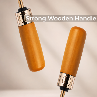 Luxury Windproof Folding Umbrella with Wooden Handle & UV Shield