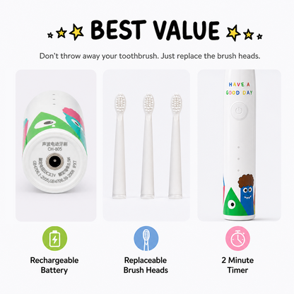Kids Sonic Electric Toothbrush with 3 Modes & 4 Brush Heads