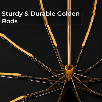 Luxury Windproof Folding Umbrella with Wooden Handle & UV Shield