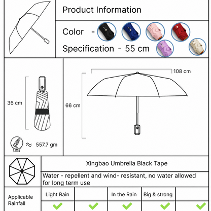 Luxury Windproof Folding Umbrella with Wooden Handle & UV Shield