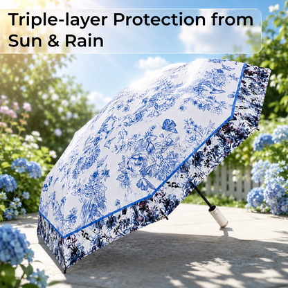 UV Protection Tested Floral Folding Umbrella with One-Touch Open