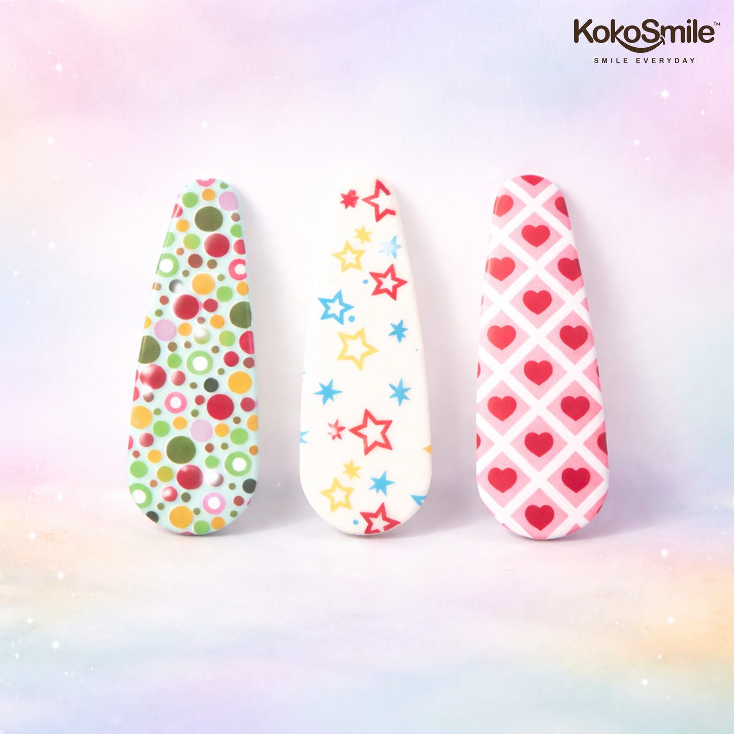 Printed Snap Hair Clips for Girls with Hearts, Stars & Polka Dots - Set of 3