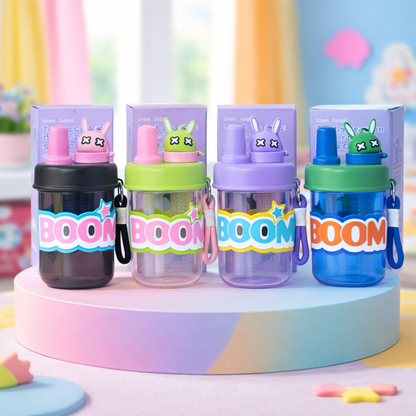 BOOM Cartoon Infuser Straw Bottle for Kids - 420ml