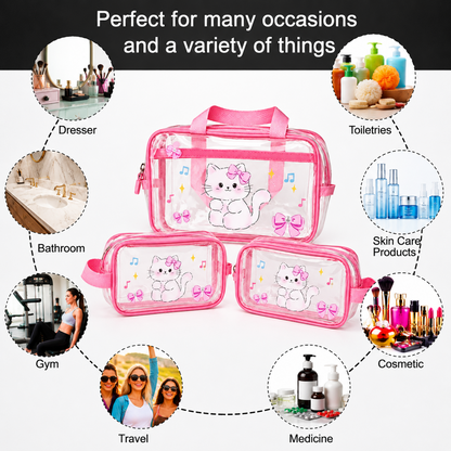 KokoSmile Clear Utility Wash Bags – Waterproof Travel Set of 3