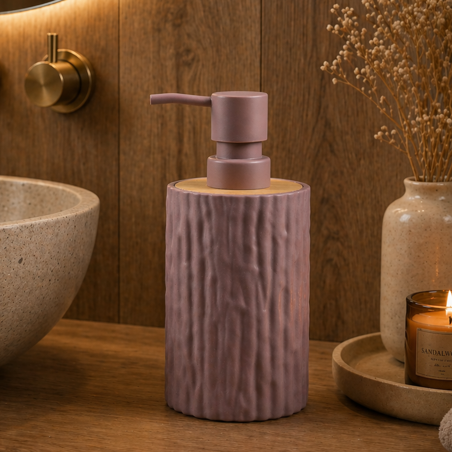 Unbreakable Textured Soap Dispenser with Bamboo Touch 380ml