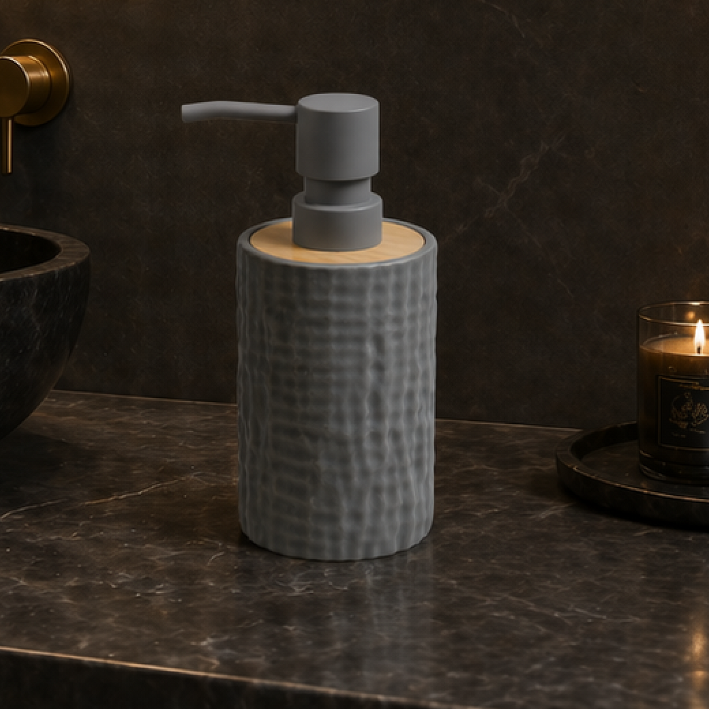 Unbreakable Textured Soap Dispenser with Bamboo Touch 380ml