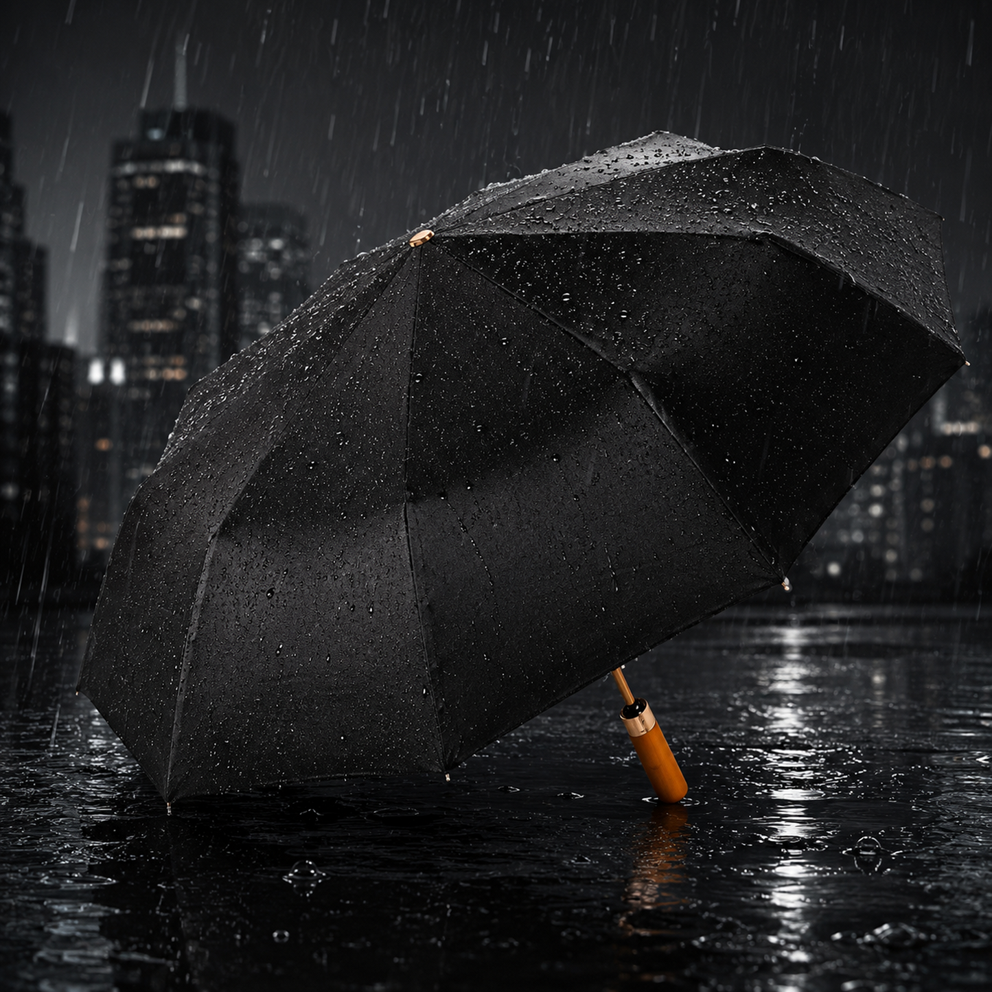 Luxury Windproof Folding Umbrella with Wooden Handle & UV Shield