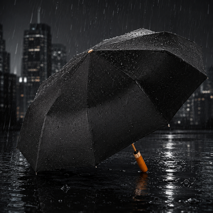 Luxury Windproof Folding Umbrella with Wooden Handle & UV Shield