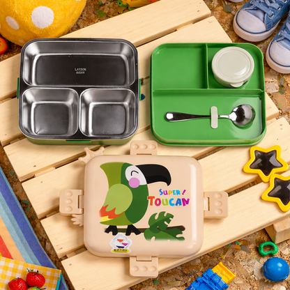 Kids Cartoon Stainless Steel Lunch Box with 3 Compartments - 1120ml