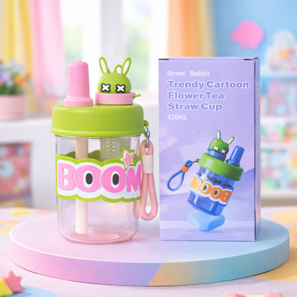 BOOM Cartoon Infuser Straw Bottle for Kids - 420ml