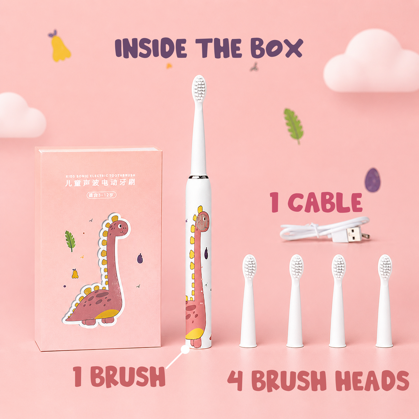 Smart Kids Toothbrush with Soft Bristles & 4 Replacement Heads
