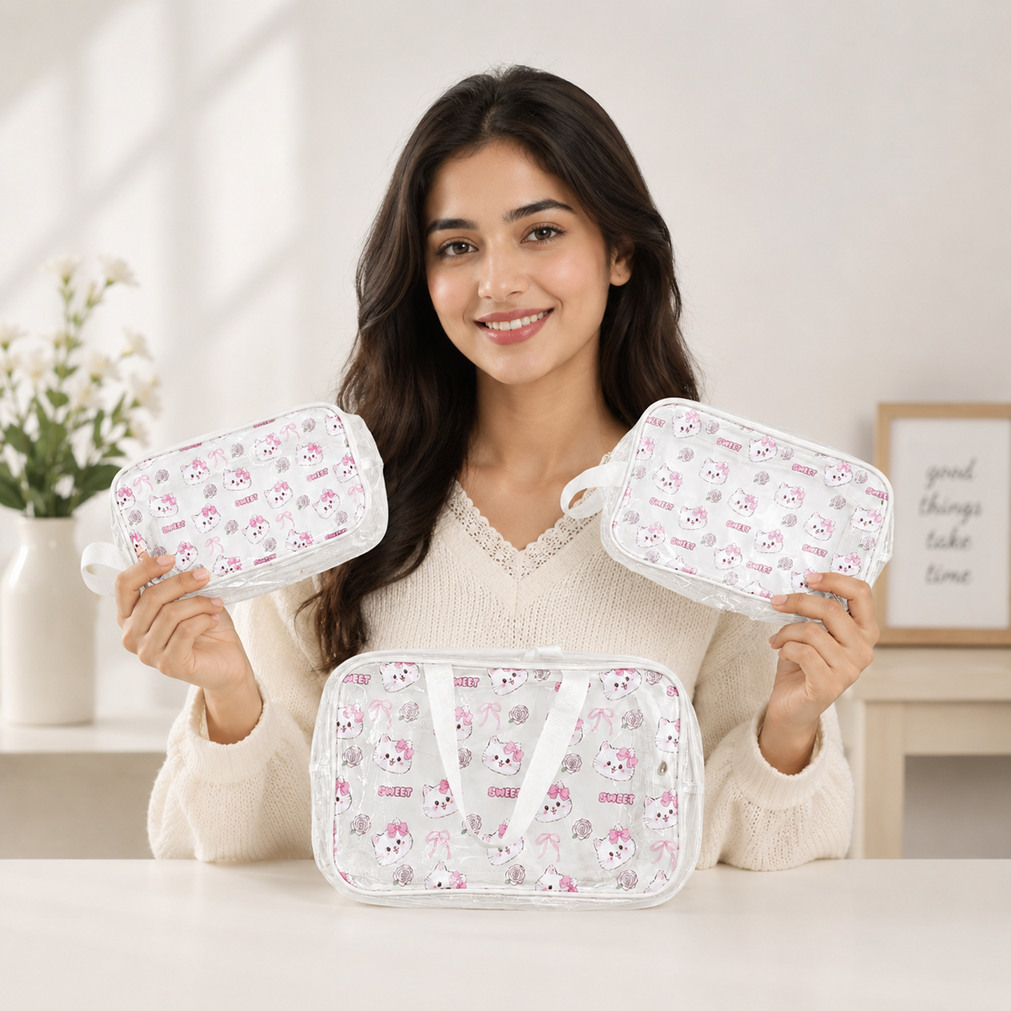 KokoSmile Clear Utility Wash Bags – Waterproof Travel Set of 3