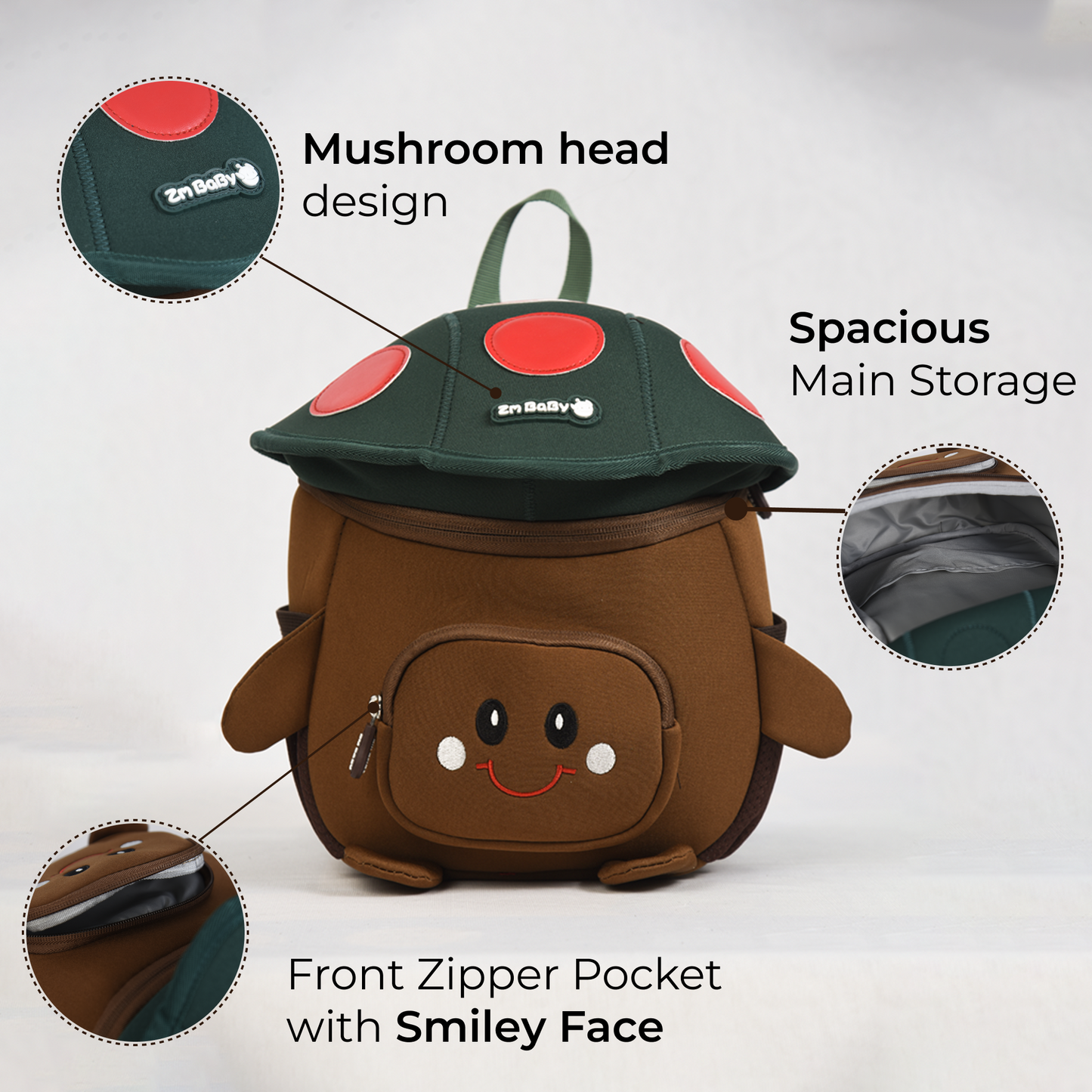 Mushroom Smiley Waterproof Kids Backpack