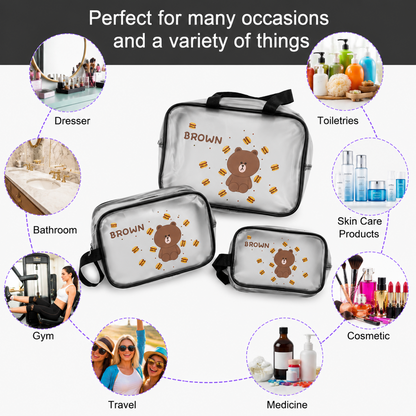 KokoSmile Transparent Cosmetic Utility Bags – Travel Set of 3