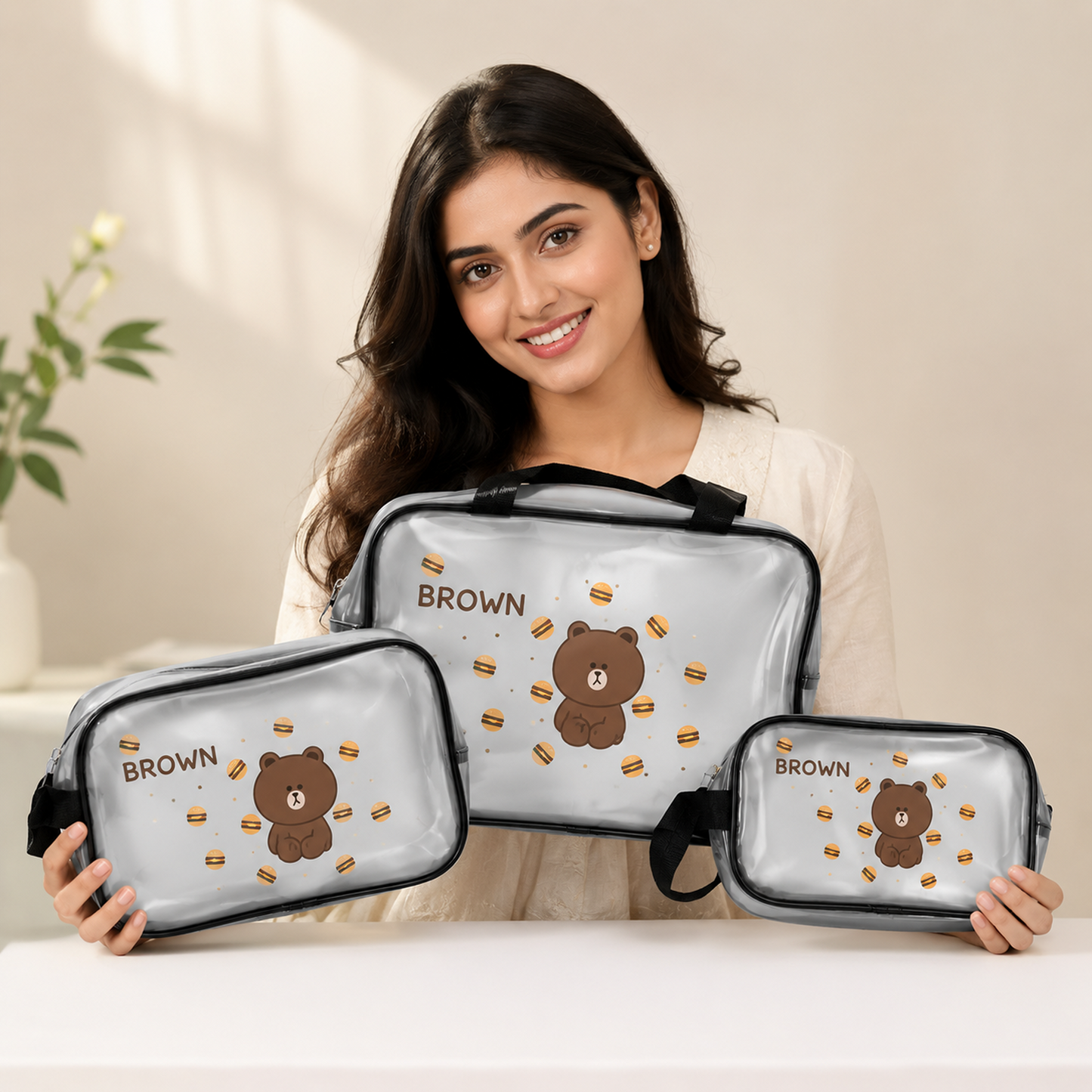 KokoSmile Transparent Cosmetic Utility Bags – Travel Set of 3