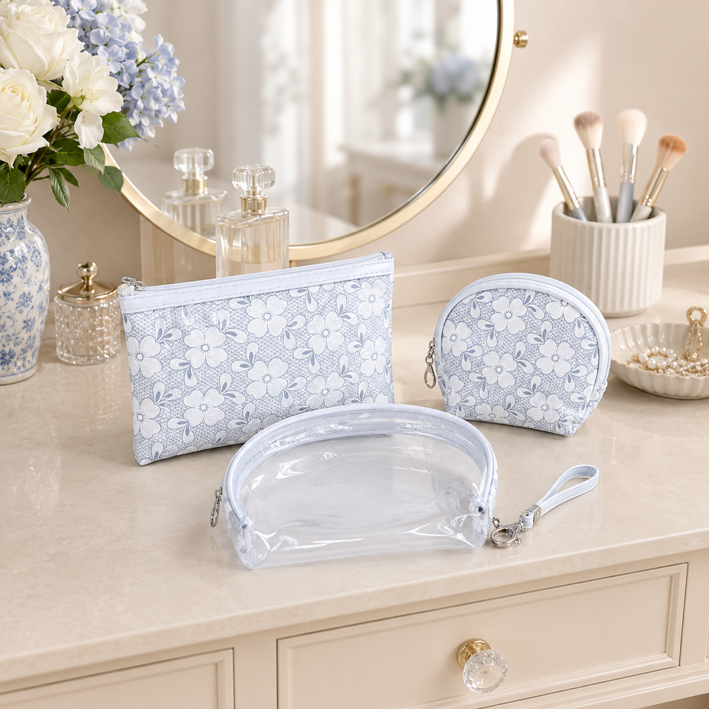 KokoSmile Waterproof Clear Travel Pouches – Cosmetic Bags Set of 3