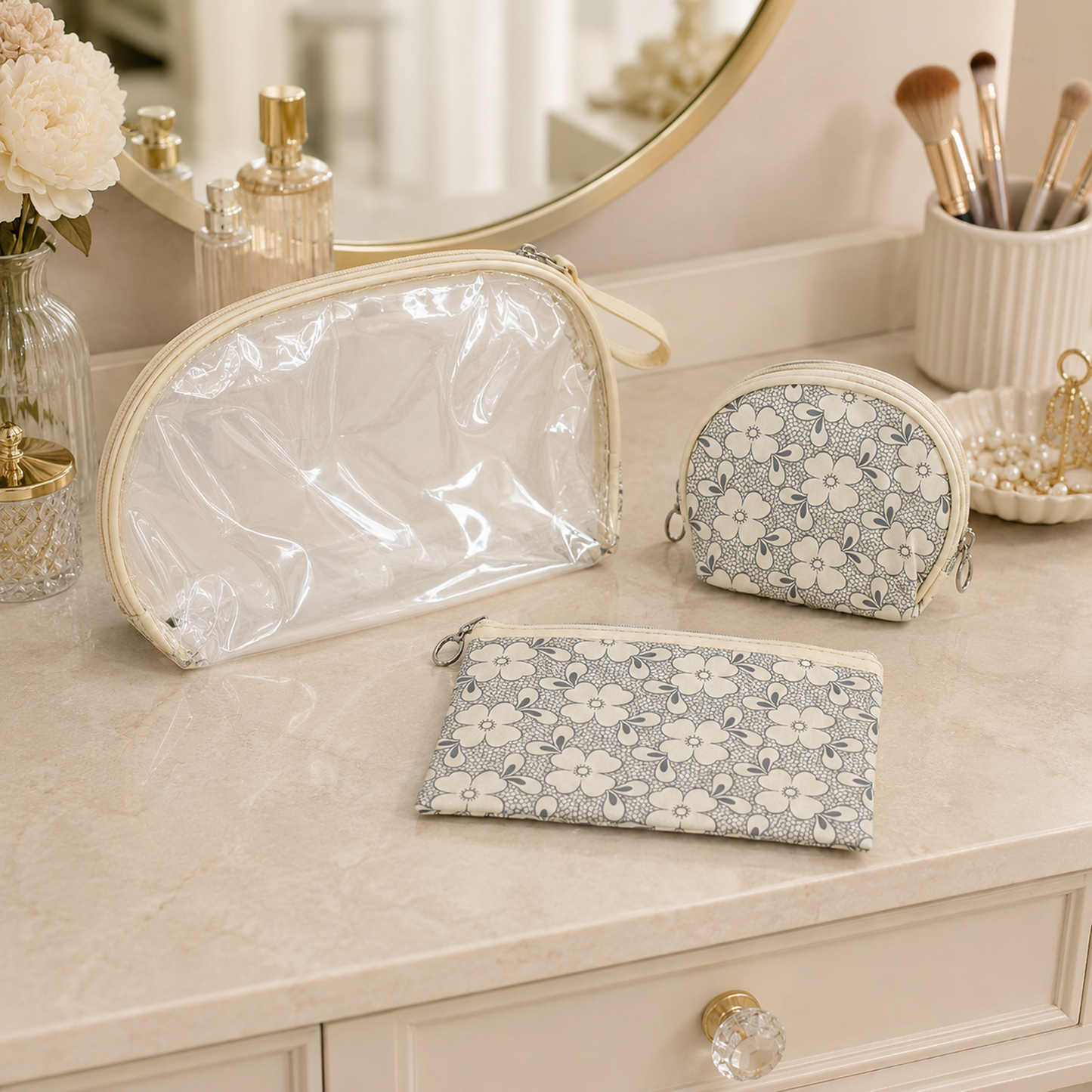 KokoSmile Waterproof Clear Travel Pouches – Cosmetic Bags Set of 3