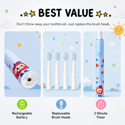 Kids Rechargeable Sonic Toothbrush with 3 Cleaning Modes