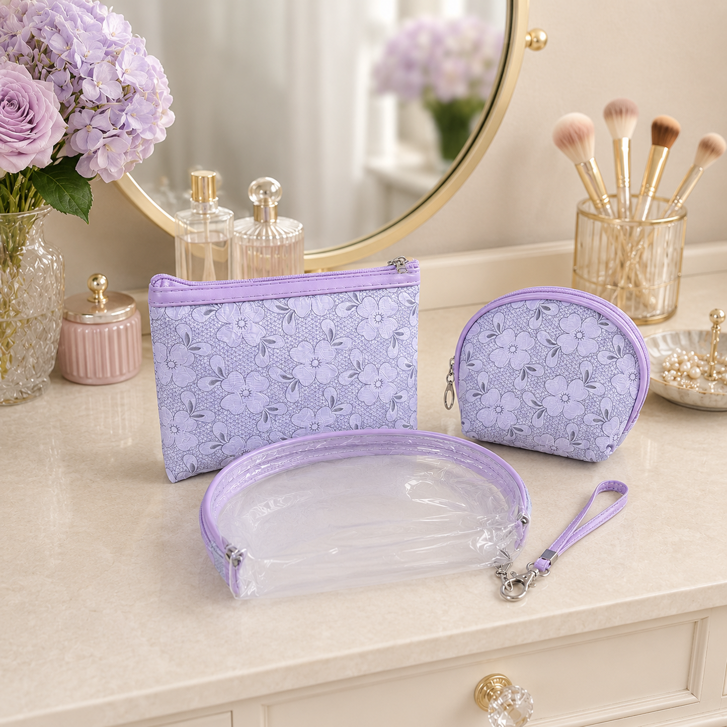 KokoSmile Waterproof Clear Travel Pouches – Cosmetic Bags Set of 3