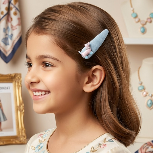Cute Dog Charm Snap Fabric Hair Clips for Girls – Pastel Blue