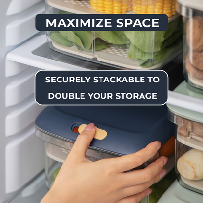 7.5 Ltr Fridge Organizer Bin with Removable Dual-Layer Drain Tray | Airtight Lid