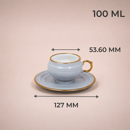 Luxury Sky Blue Gold Rim Ceramic Mug & Saucer Set – Set of 6