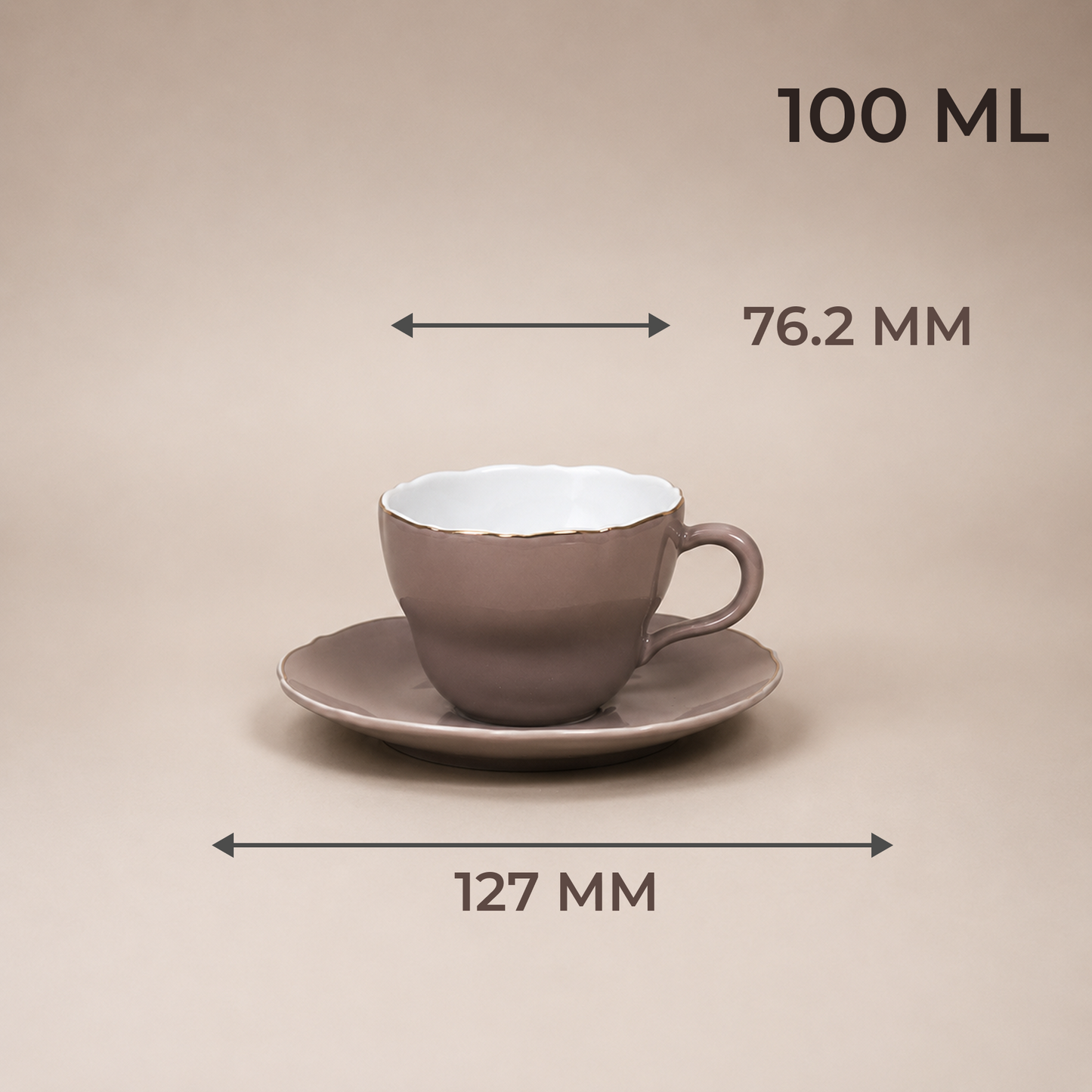 Blush Pink Gold-Rim Ceramic Tea Cup & Saucer Set of 6 (100ml each)