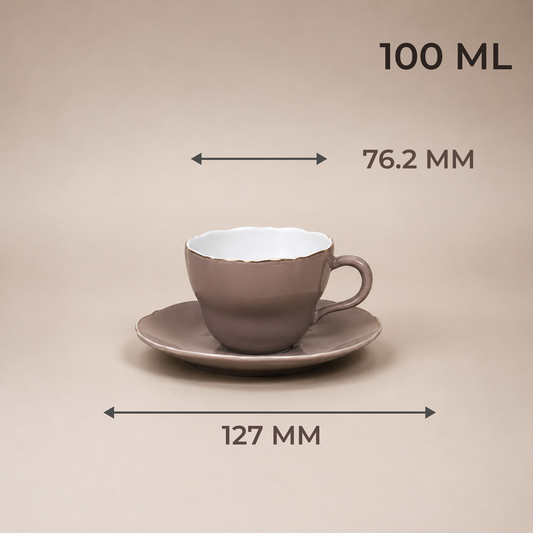 Blush Pink Gold-Rim Ceramic Tea Cup & Saucer Set of 6 (100ml each)