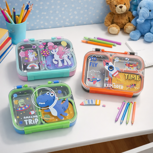 Kids Stainless Steel Bento Lunch Box – 3 Compartment Box – 750ml