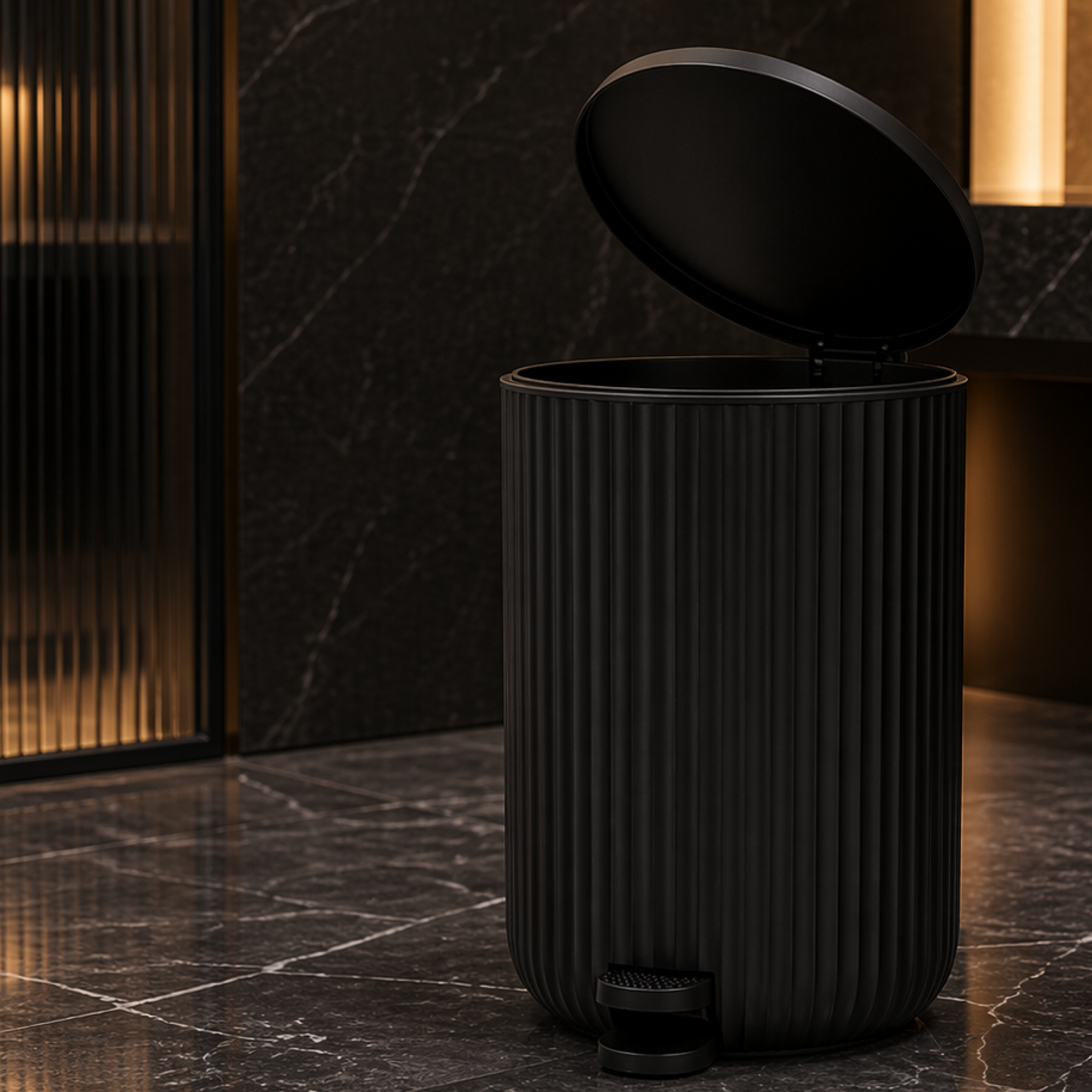 Premium ABS Ribbed Black Bathroom Accessories Set – 6 Pieces