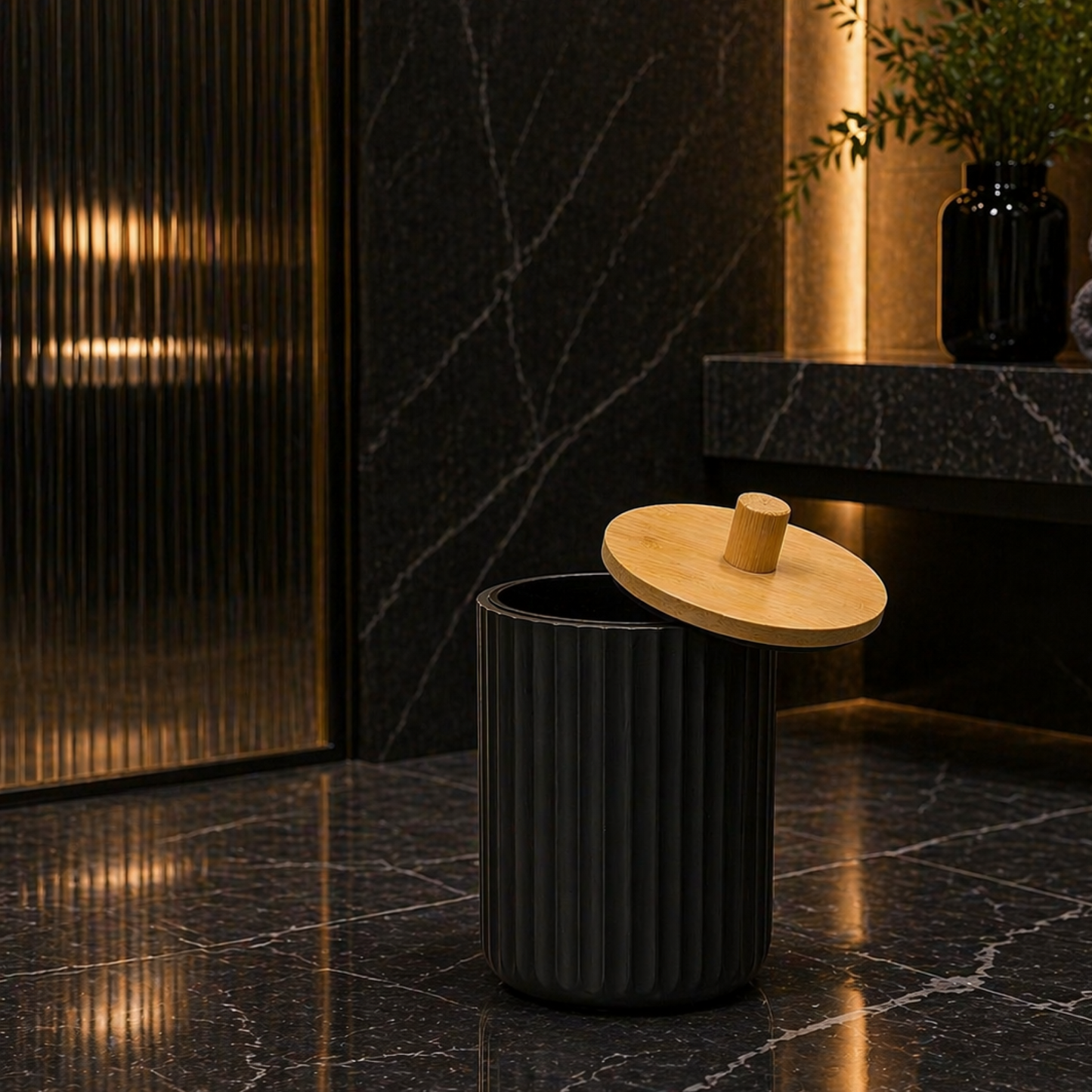 Premium ABS Ribbed Black Bathroom Accessories Set – 6 Pieces