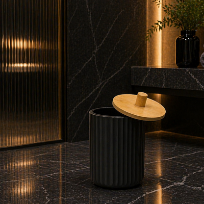 Premium ABS Ribbed Black Bathroom Accessories Set – 6 Pieces