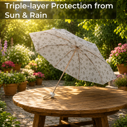 Floral Print UV Protection Umbrella with 10K Golden Rod Frame