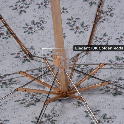 Floral Print UV Protection Umbrella with 10K Golden Rod Frame
