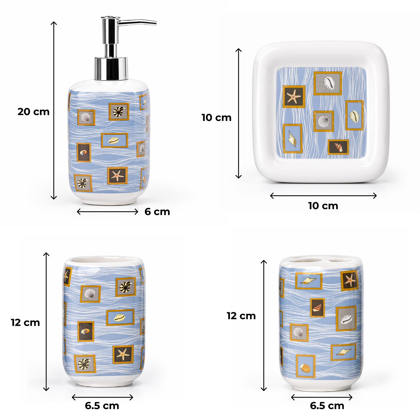 Premium Ceramic Sea Shell Bathroom Accessories Set of 4