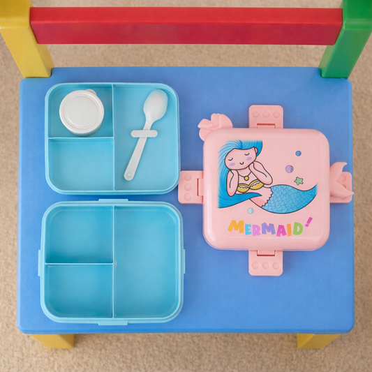 Mermaid Plastic Kids Lunch Box with 3 Compartments for Kids - 1590ml