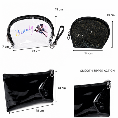 KokoSmile Glam Makeup Pouch Set – Transparent Travel Bags Set of 3