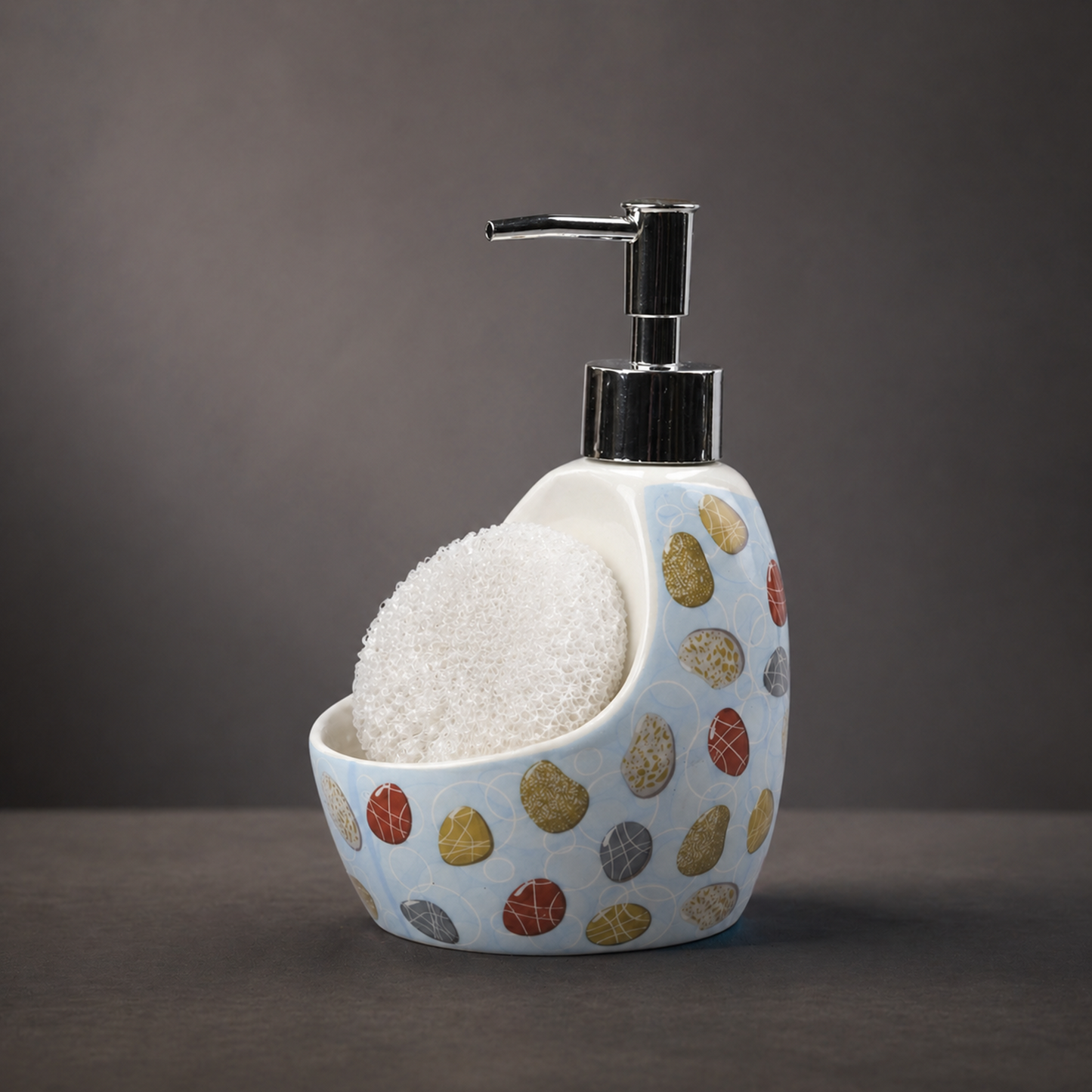 Ceramic Soap Dispenser with Sponge Holder for Kitchen