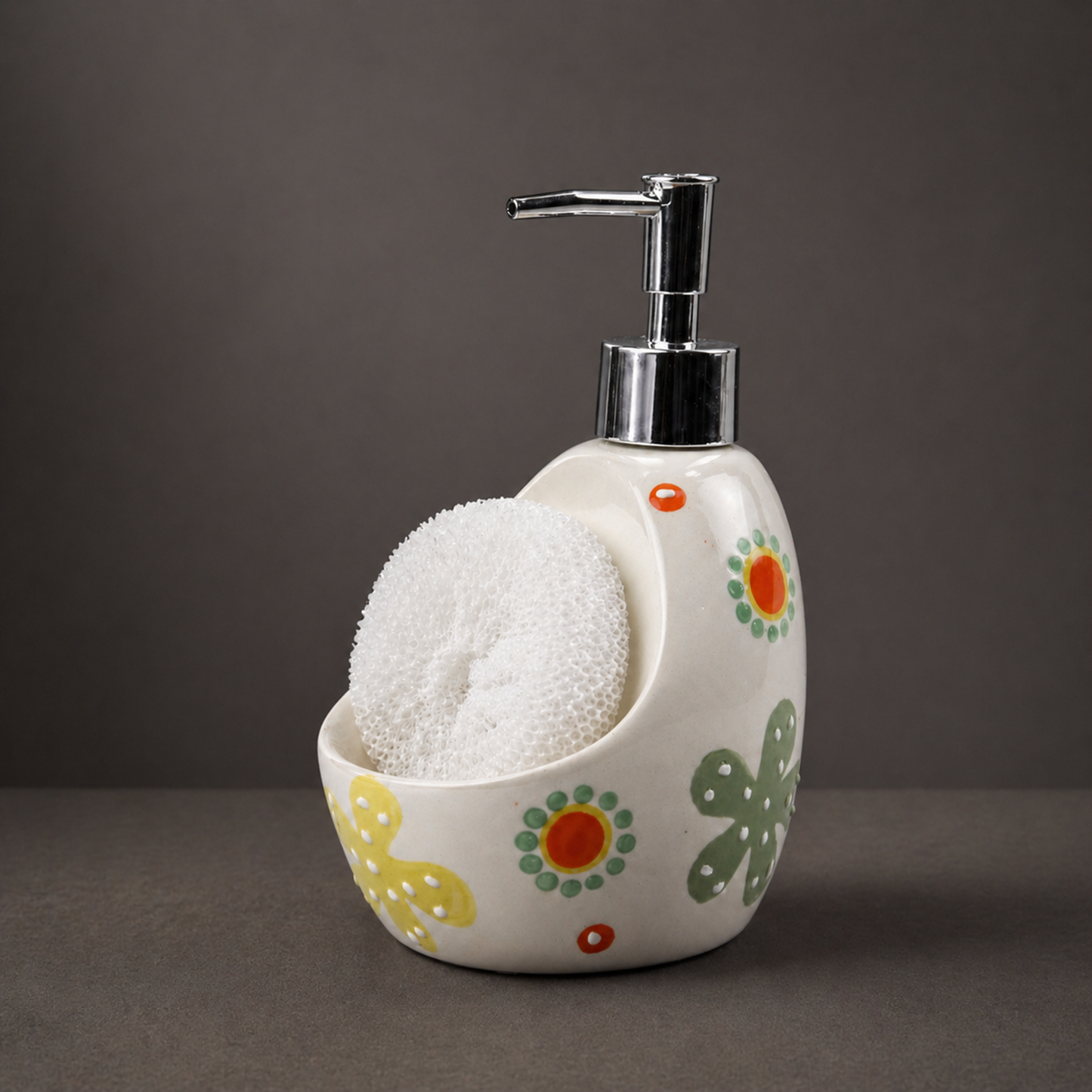 Ceramic Soap Dispenser with Sponge Holder for Kitchen