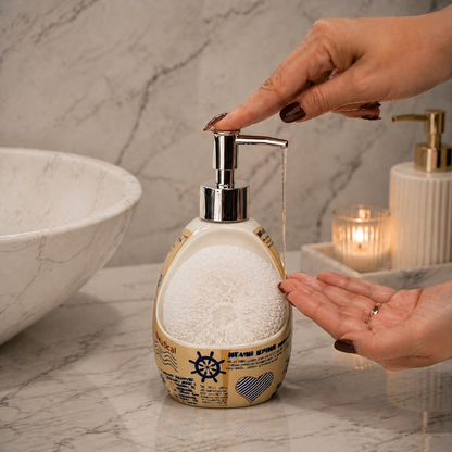 Ceramic Soap Dispenser with Sponge Holder for Kitchen
