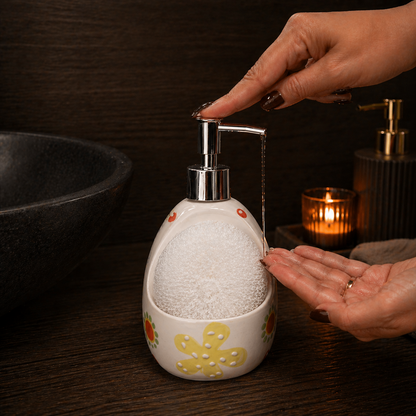Ceramic Soap Dispenser with Sponge Holder for Kitchen